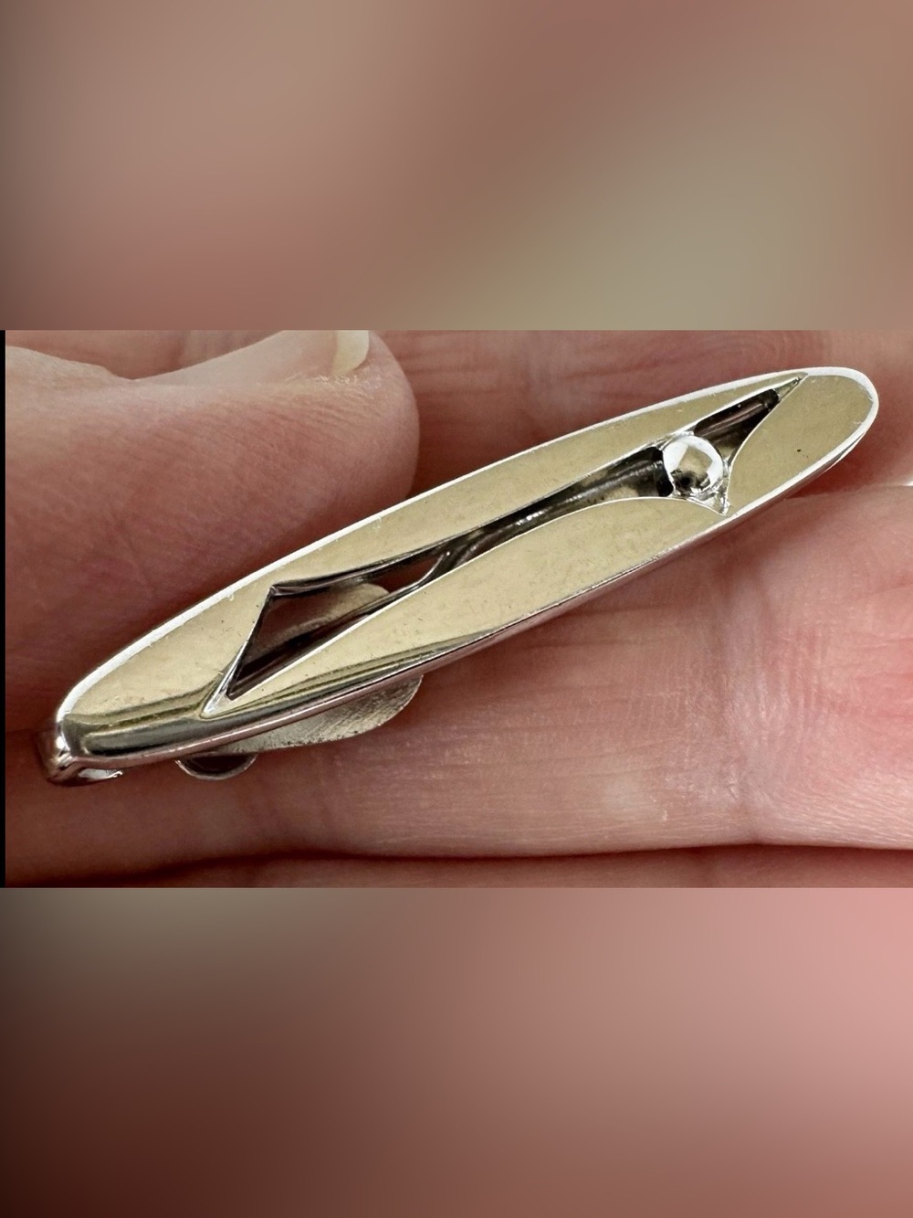 Swank Silver Tone Tie Bar Clip 1.5 Inch Metal Asymmetrical Signed Men's #1546